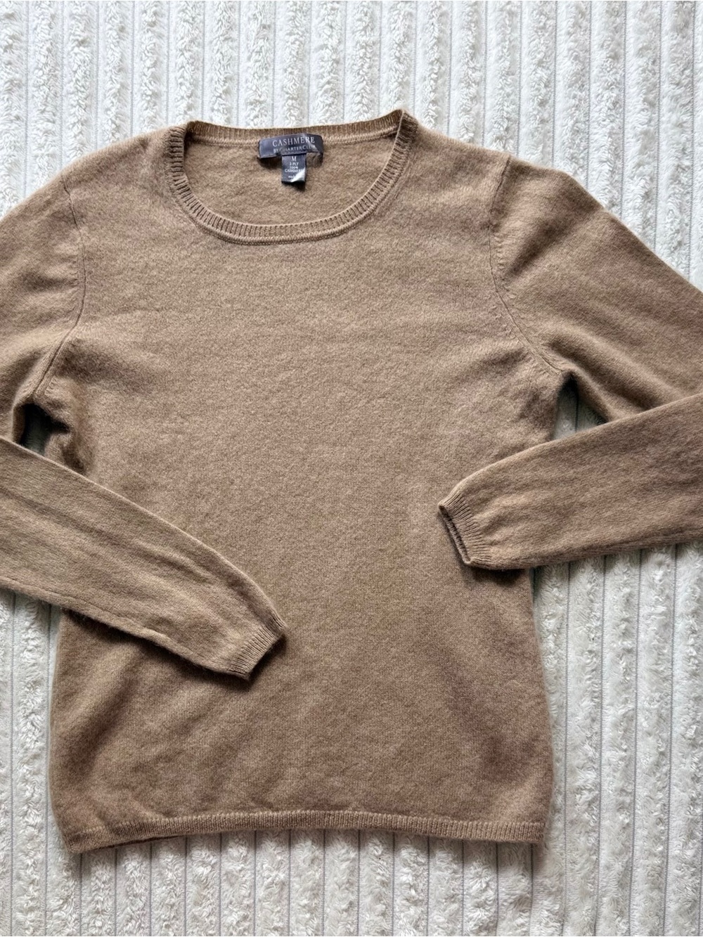 Charter Club Beige Knit Pullover Sweater M 100% Cashmere Long Sleeve